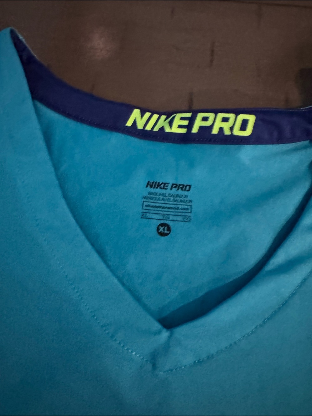 Nike Pro Men's Short-Sleeve V-Neck Performance Shirt - Teal with Navy Trim